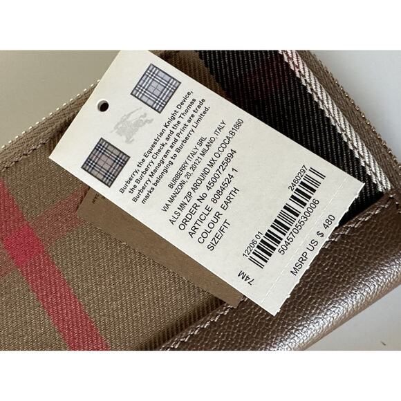 Burberry MN Zip Around Check Earth/Brown Wallet 80845241 NWT $480 - Picture 9 of 11